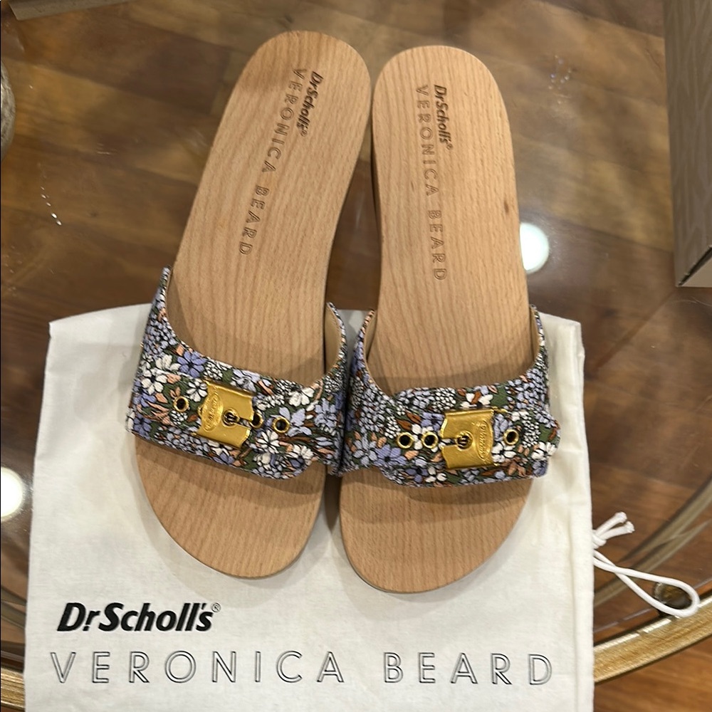 Veronica Beard Floral Mules with Gold Buckle - NEVER WORN